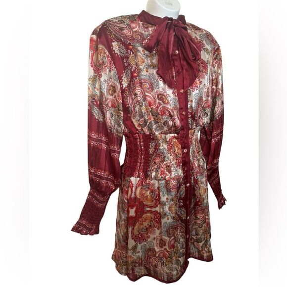 Aria Cove Printed Smocked Puff Sleeve Button Down Dress - Picture 3 of 12